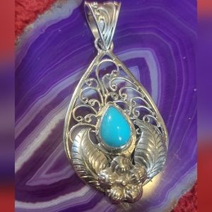 Sleeping beauty turquoise flower leaf  pendant